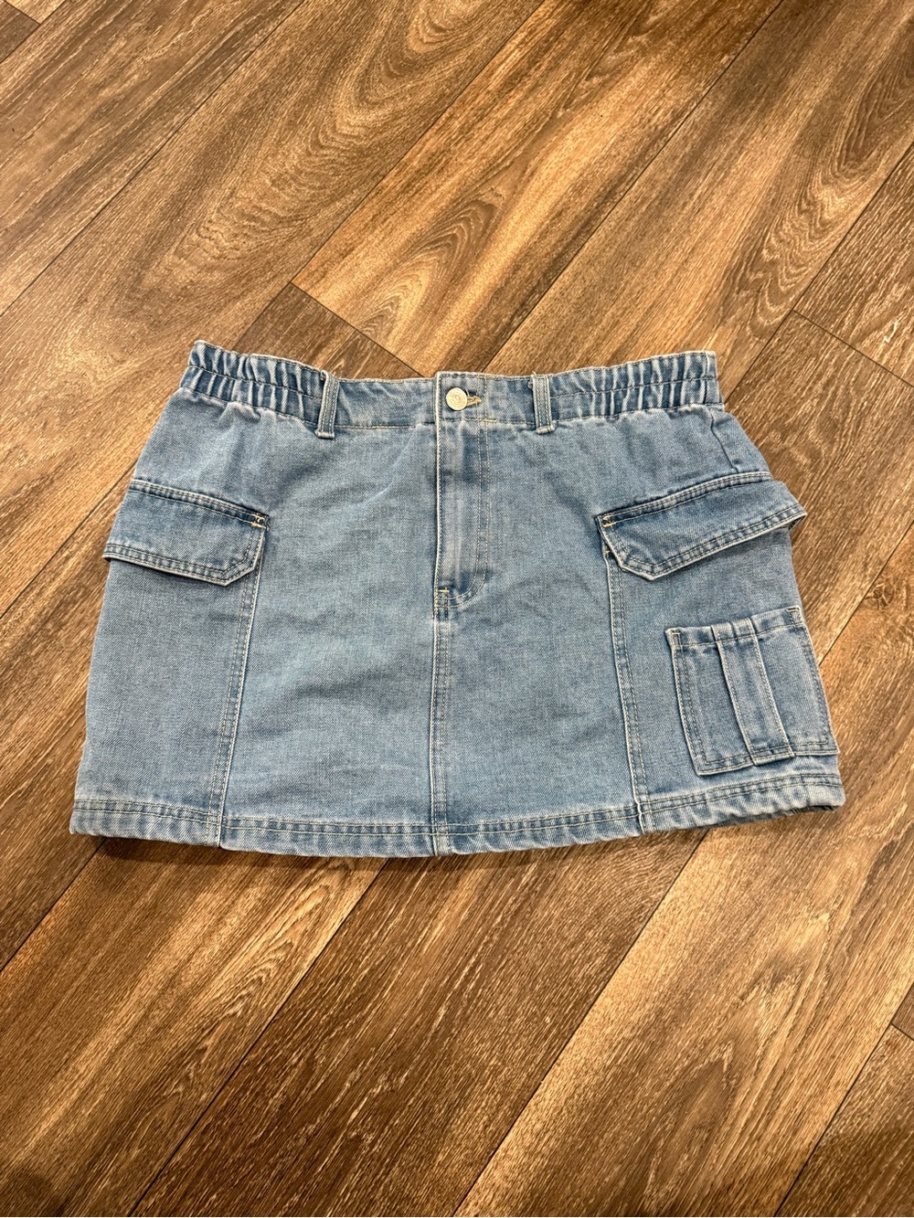 Rewash Light Blue Denim Cargo Mini Skirt